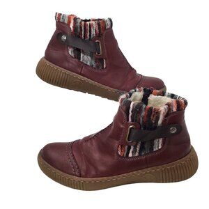 Rieker Felicitas Boots Ankle Boot 38 / 7 Leather Burgundy Sherpa Lined Side Zip